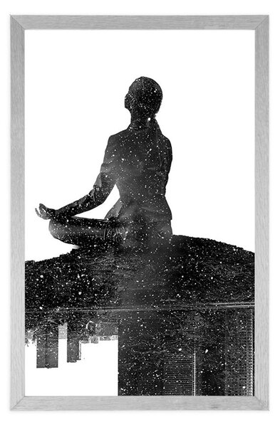 Poster meditația femeii în design alb-negru
