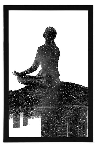 Poster meditația femeii în design alb-negru