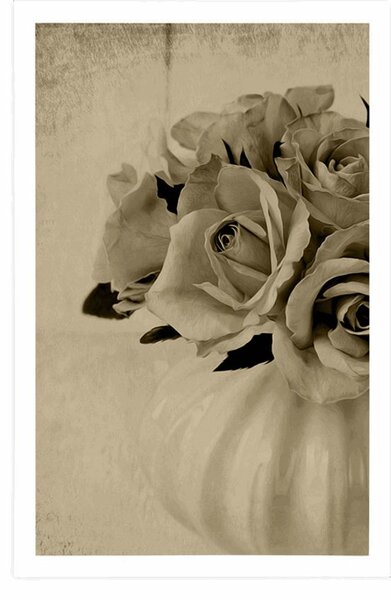 Poster trandafiri într-o vază în design sepia