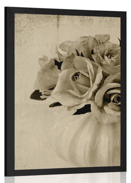 Poster trandafiri într-o vază în design sepia