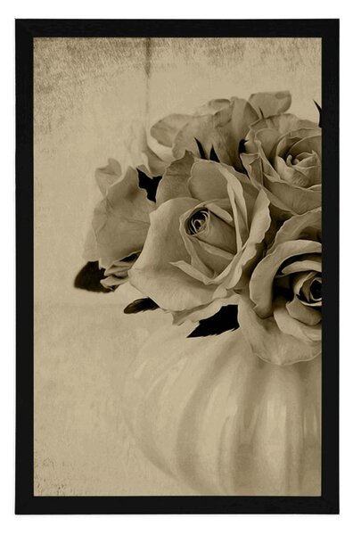 Poster trandafiri într-o vază în design sepia