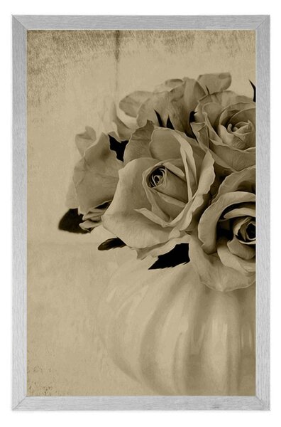 Poster trandafiri într-o vază în design sepia