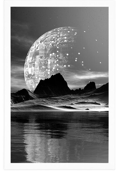 Poster peisaj futurist în design alb-negru