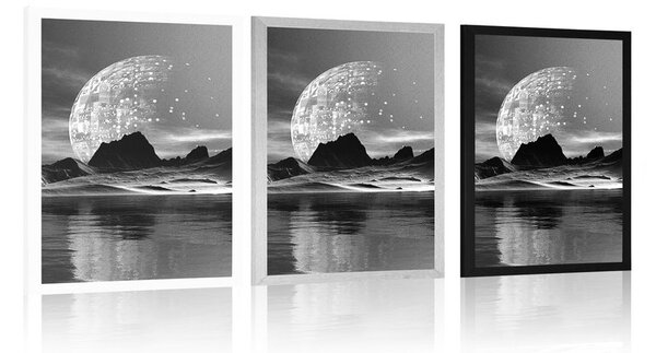 Poster peisaj futurist în design alb-negru