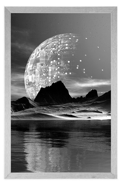 Poster peisaj futurist în design alb-negru