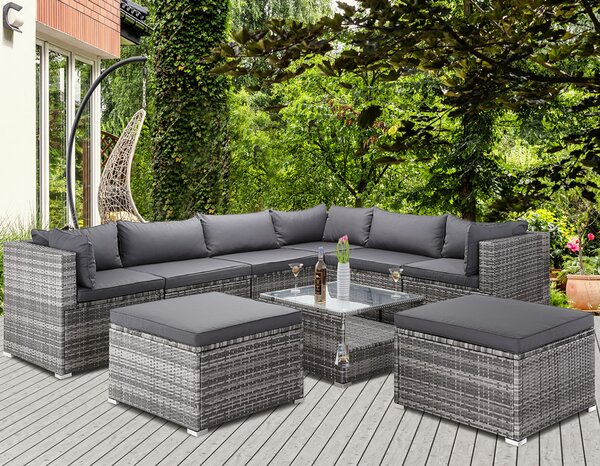 Deuba Set ratan de gradina XXL - perne gri/antracit