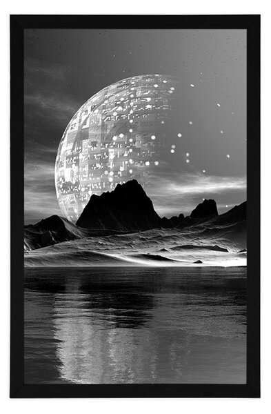 Poster peisaj futurist în design alb-negru