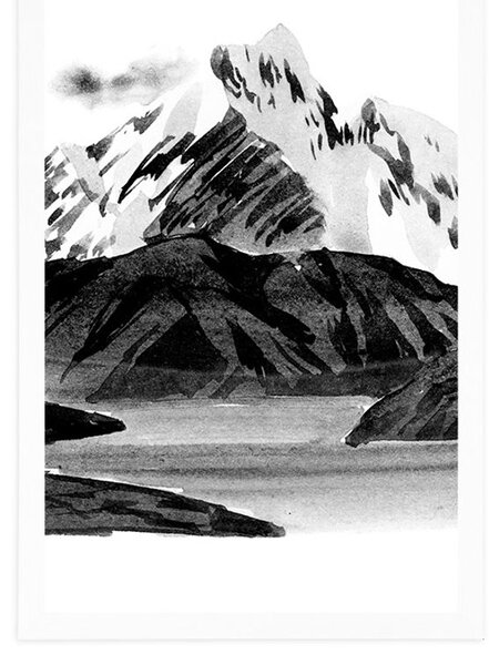 Poster peisaj montan minunat în design alb-negru