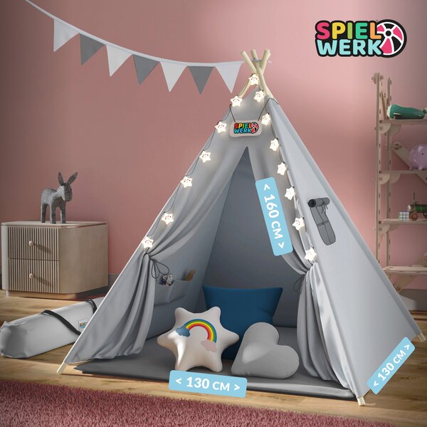Deuba Cort tip Teepee pentru copii 160x130x130 cm - gri