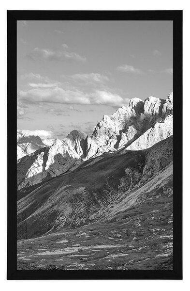 Poster vedere frumoasă din munți în design alb-negru