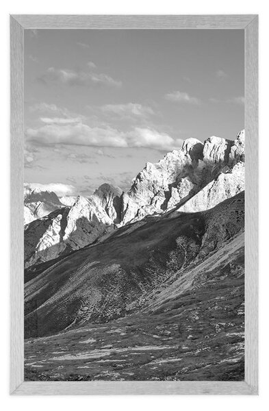 Poster vedere frumoasă din munți în design alb-negru
