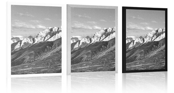 Poster vedere frumoasă din munți în design alb-negru