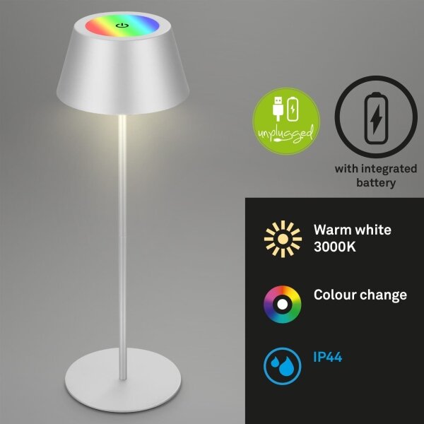 Brilo - Lampă de birou LED RGB KIKI reîncărcabilă cu control tactil LED/2,6W/5V IP44 2600 mAh argintie