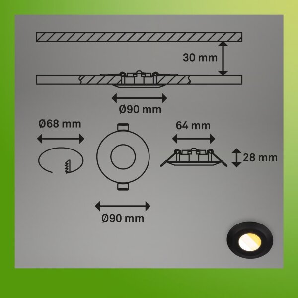 Briloner 7588035 - Set 3x LED plafonieră încastrată pentru baie KLIRA 3xLED/4,9W/230V IP44, negru