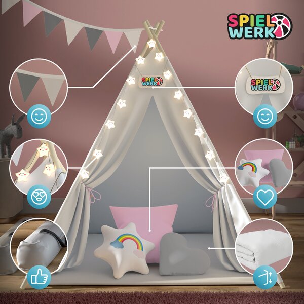 Deuba Cort tip Teepee pentru copii 160x130x130 cm - roz