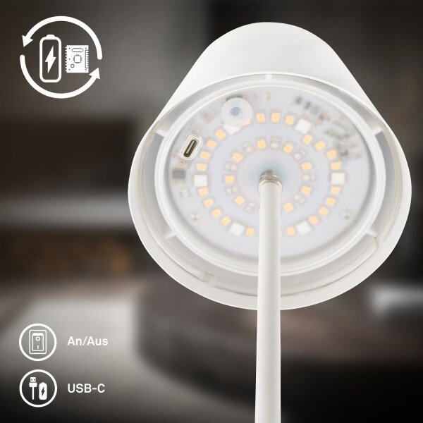 Briloner 7510016 - Lampă de birou LED RGBW CALIDA, reglabilă, 2,5W/5V IP44 1200 mAh, albă