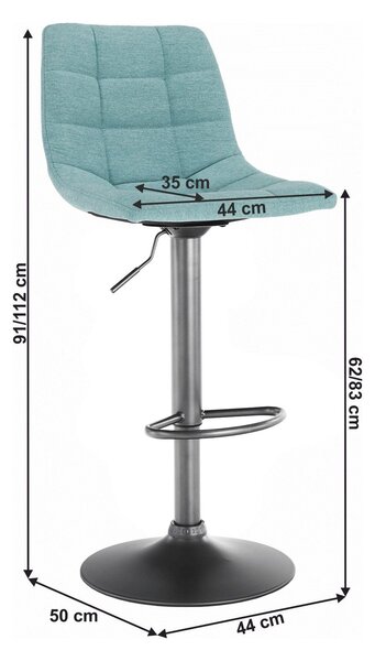 Scaun bar LAHELA, verde menta/negru, stofa clasica/metal, 44x50x91/112