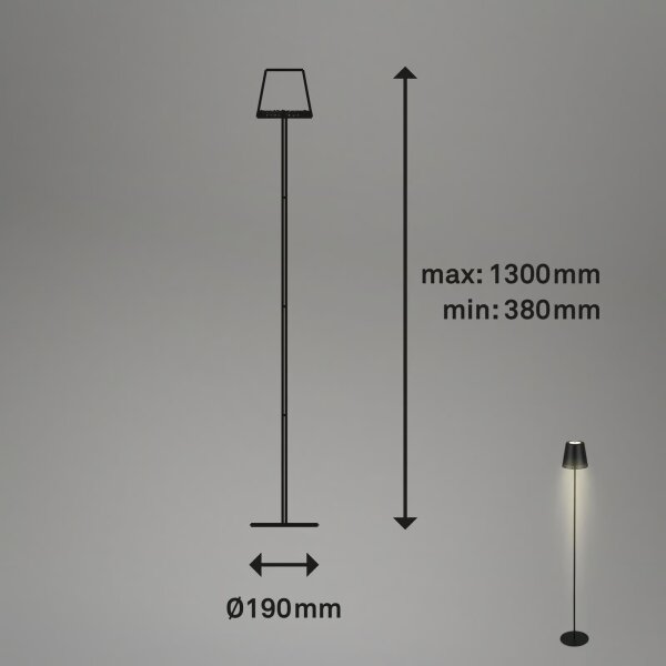 Briloner 1438015 - Lampă de podea LED dimabilă KIKI, 4,3 W/5 V, IP44, 2600 mAh, negru