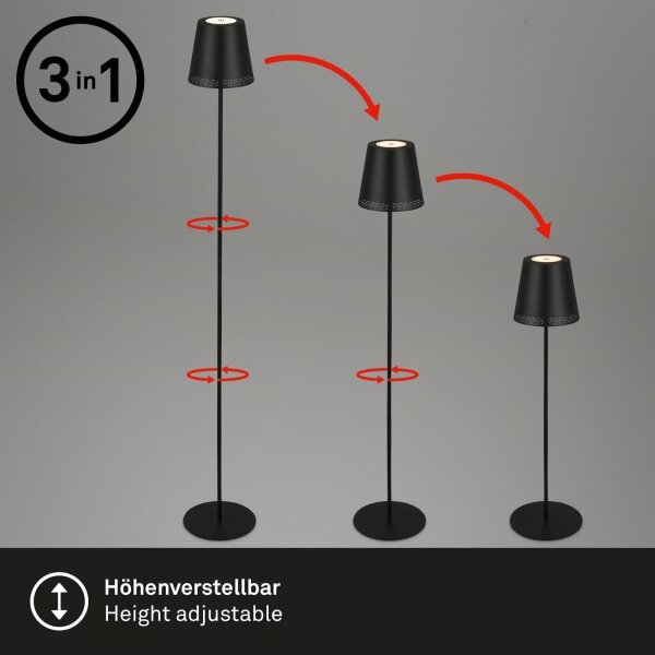 Briloner 1438015 - Lampă de podea LED dimabilă KIKI, 4,3 W/5 V, IP44, 2600 mAh, negru