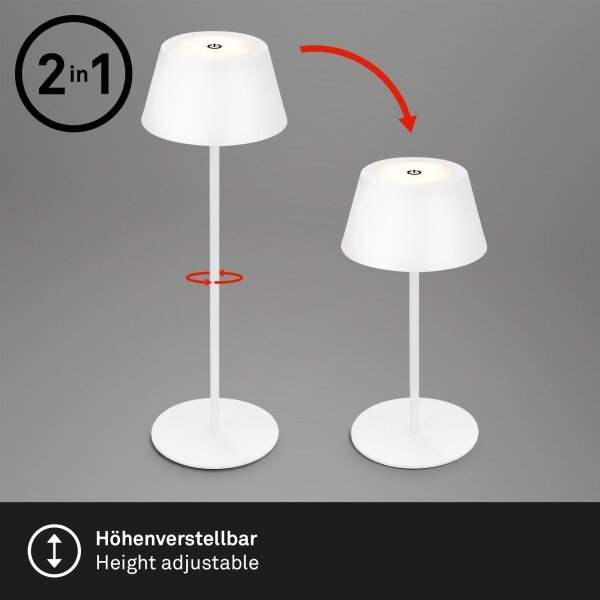 Brilo - Lampă de birou LED RGB KIKI, reîncărcabilă, cu control tactil, LED/2,6W/5V, IP44, 2600 mAh, albă