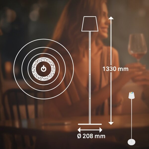 Briloner 1507016 - Lampă de podea LED KIKI, dimmabilă, 4,3 W / 5 V, IP44, 2600 mAh, albă