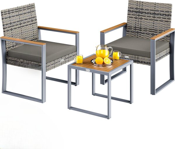 Deuba Set balcon rattan 1+2 - gri/lemn