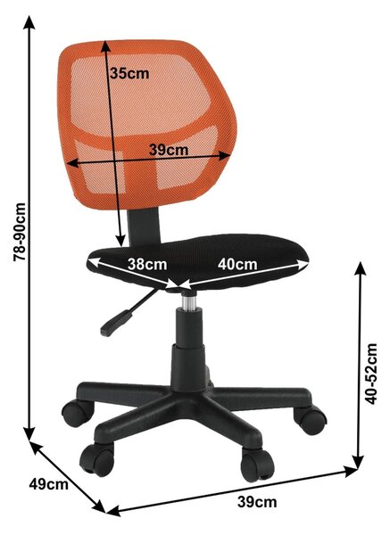 Scaun birou MESH, portocaliu/negru, plastic/plasa, 39x49x78/90 cm