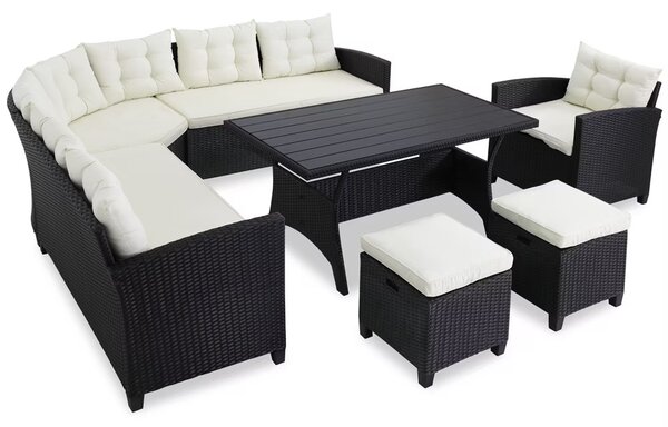 Deuba Set rattan Sedan + fotoliu + 2x taburet - negru