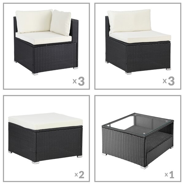 Deuba Set rattan de gradina XXL - perne negre/crem