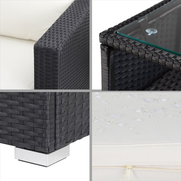 Deuba Set rattan de gradina XXL - perne negre/crem
