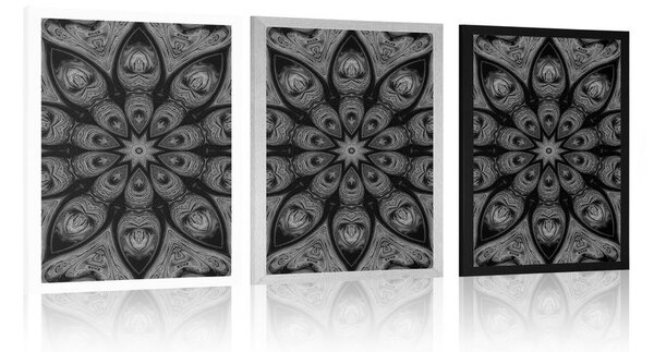 Poster Mandala hipnotică în design alb-negru
