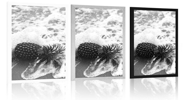 Poster ananas în valul oceanic în design alb-negru
