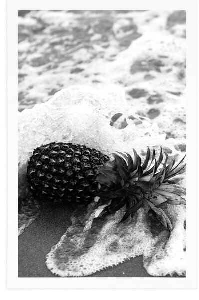 Poster ananas în valul oceanic în design alb-negru