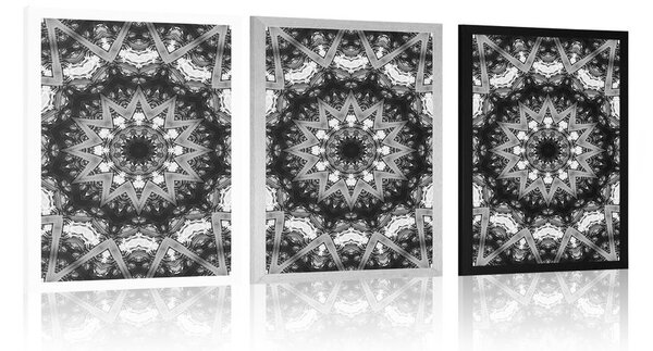 Poster Mandala cu elemente interesante pe fundal în design alb-negru