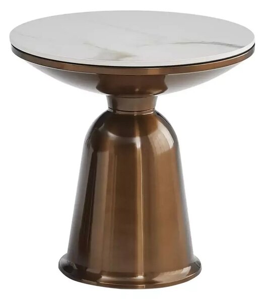 Set 2 masute cafea VERA, alb cu efect de marmura/cupru, ceramica/metal