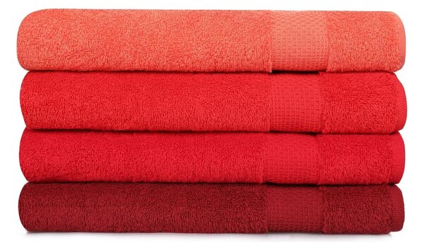 Set 4 prosoape baie 801, rosu, bumbac, 70x140 cm