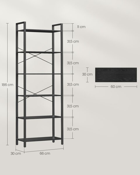 Biblioteca Vasagle Negru 66x30x186 cm