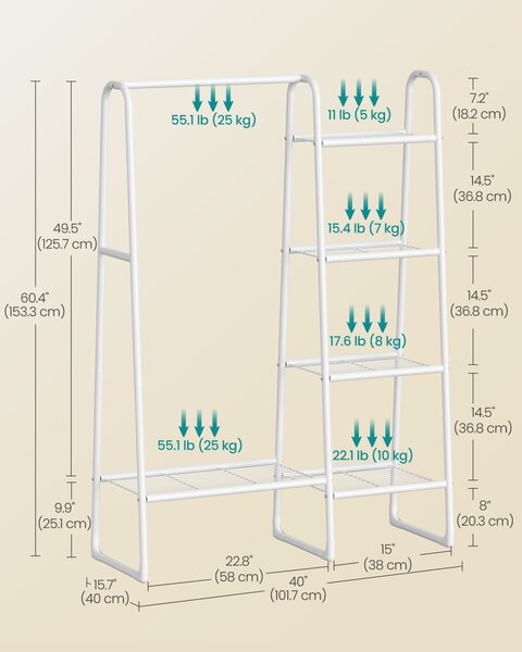 Cuier Songmics Alb 101.7x40x153.3 cm