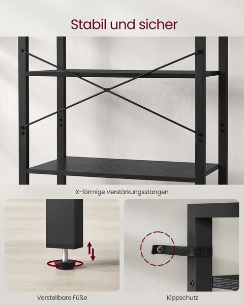 Biblioteca Vasagle Negru 66x30x186 cm