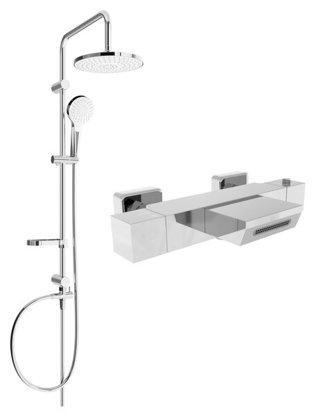 Mexen Erik, set de duș cu duș cu efect de ploaie și robinet termostatic pentru baie CUBE, crom, 77360205-00