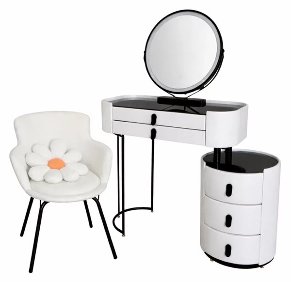Set BELLA & ROSALIE – măsuță de machiaj cu oglindă LED și scaun confortabil 80x40x120