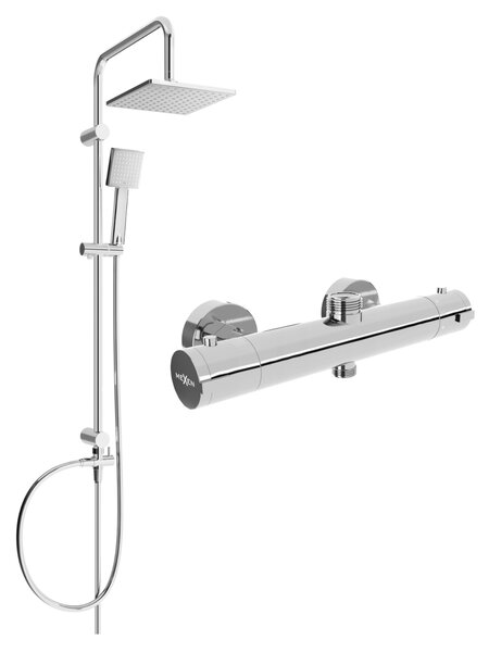 Mexen Tord, set de duș cu duș cu efect de ploaie și baterie termostatică KAI, crom, 77150200-00