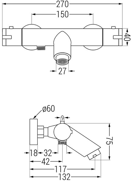 Mexen Sven, set de duș cu duș cu efect de ploaie și robinet termostatic pentru baie KAI, crom, 77300262-00
