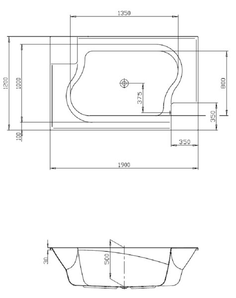 Hoesch Santee cada dreptunghiulară 190x120 cm alb 6652.010