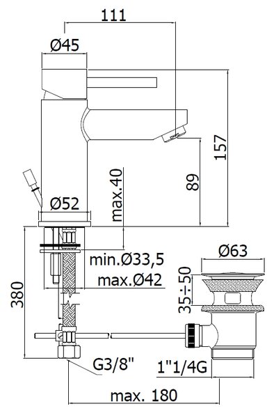 Paffoni Stick baterie lavoar stativ crom SK075HCR