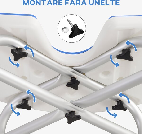 HOMCOM Taburet de Duș Reglabil pe Înălțime cu Mâner cu Ventuză și Picioare Antiderapante, 48,5x33x39-51,5 cm, Albastru | Aosom Romania