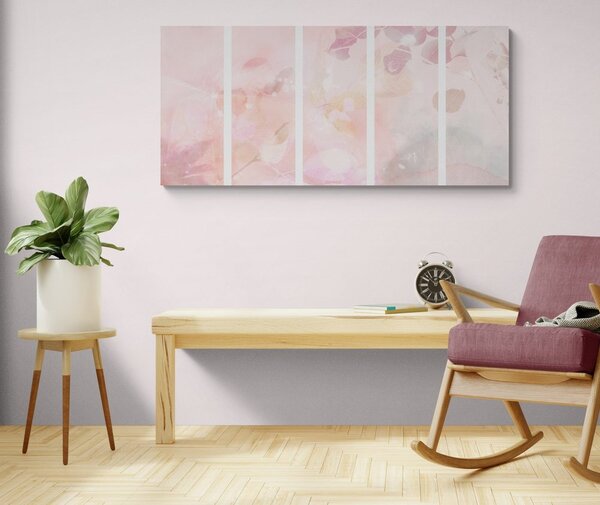 Tablou 5-piese frunze de toamnă cu atingere roz