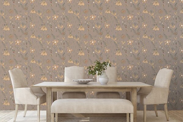 Tapet flori de luncă în design maro