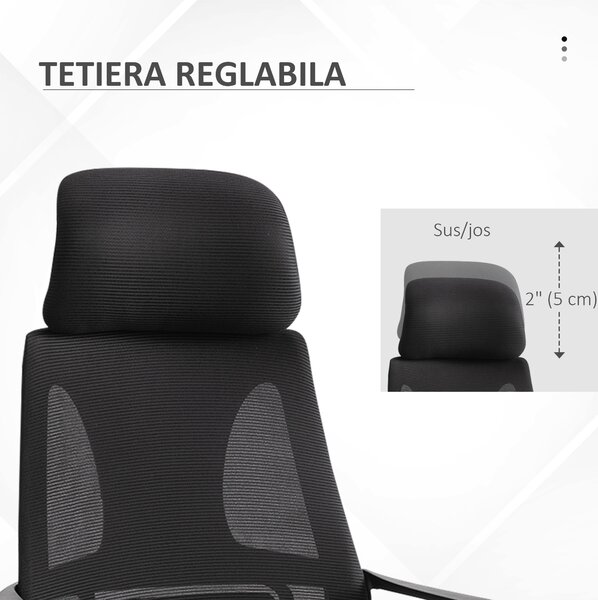 Vinsetto Scaun de Birou Ergonomic cu Brațe și Tetieră Reglabilă, Scaun Pivotant cu Suport Lombar, 64x55x116-126 cm, Negru | Aosom Romania