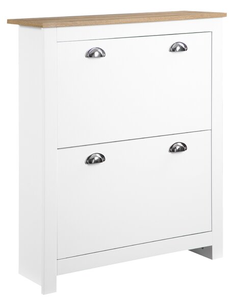 HOMCOM Dulap pentru Pantofi cu 2 Sertare pentru 12 Perechi de Încălțăminte, Dulap de Depozitare, 79x23x90,5 cm, Alb | Aosom Romania